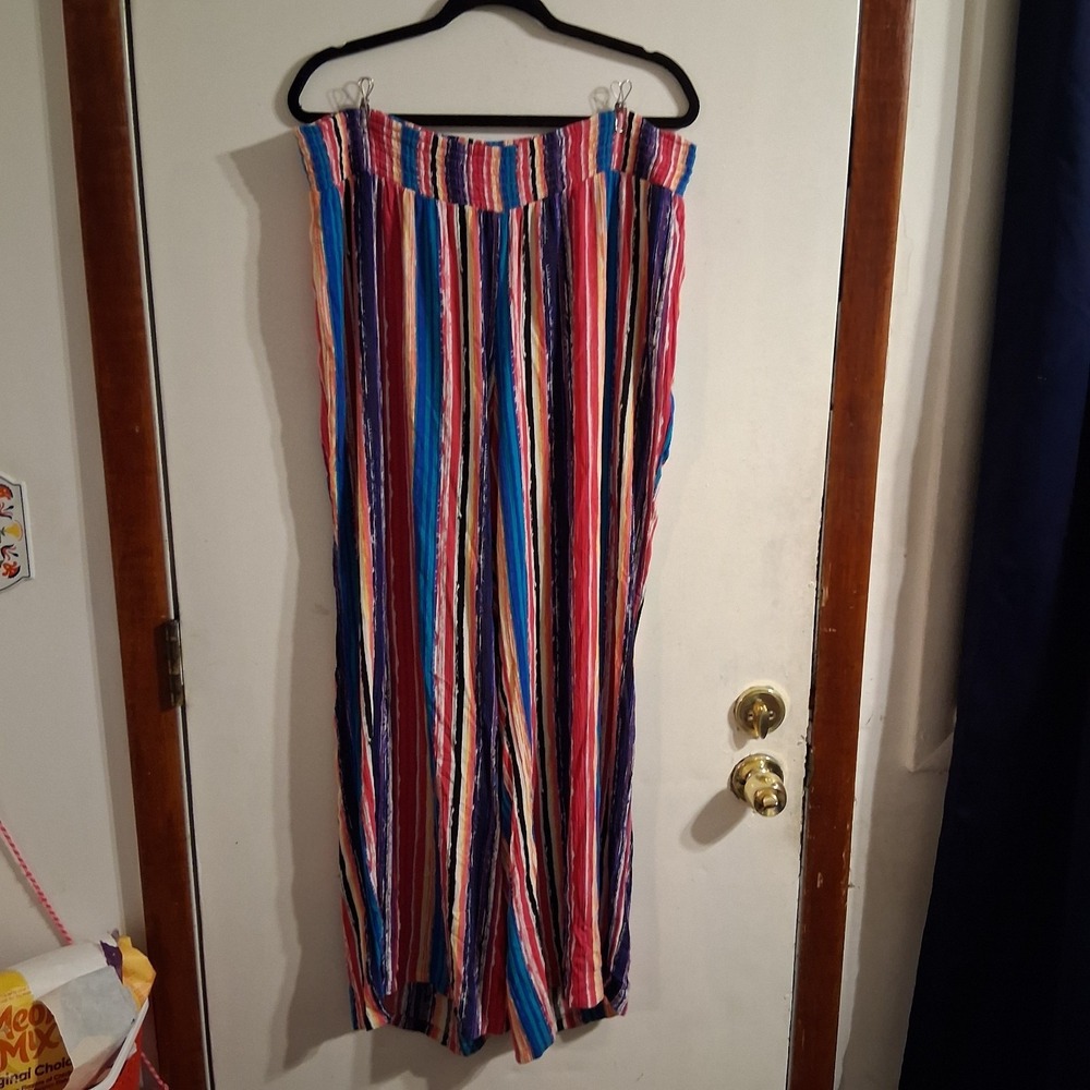 Boho Chic Artsy Flowy Rainbow Abstract Stripe Palazzo‎ Pants 18/20 EUC